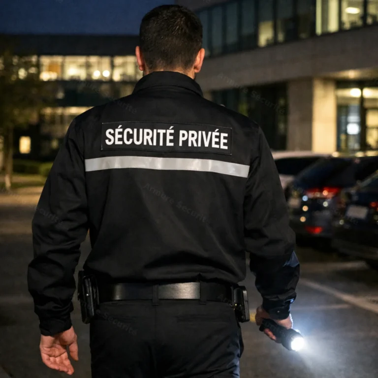 Agent en ronde mobile nocturne avec lampe torche