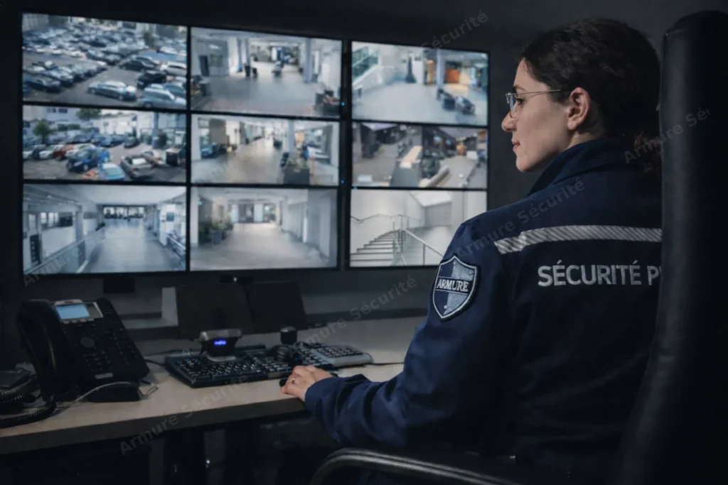 Poste de supervision vidéo avec mur d’écrans pour la surveillance d’un site