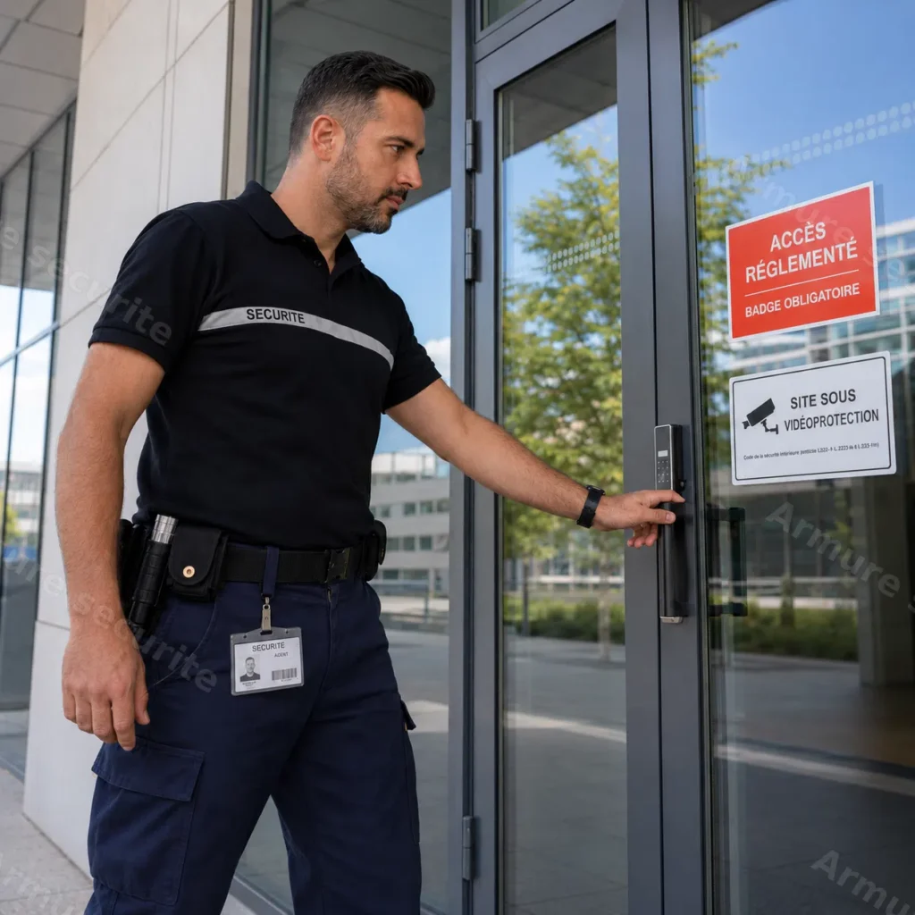 Agent de sécurité contrôlant un accès réglementé