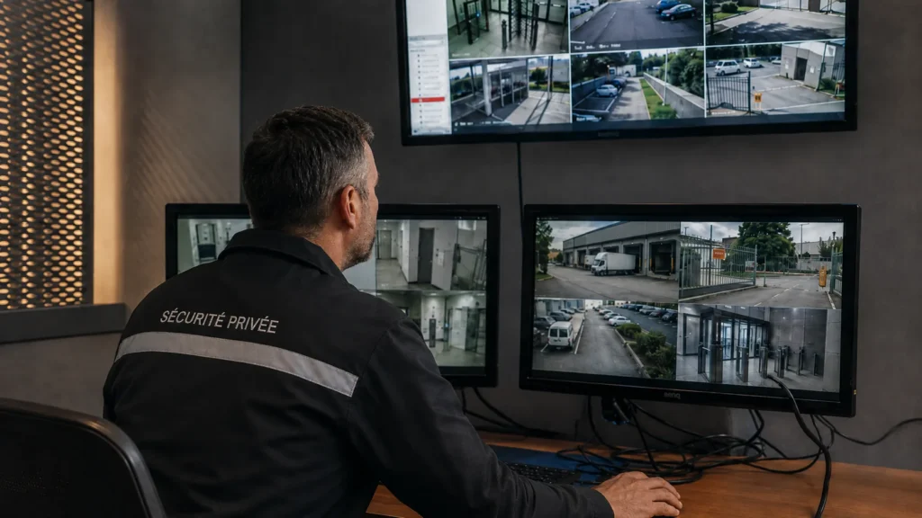 Agent de sécurité privée supervisant un poste de contrôle dans une approche Zero Trust