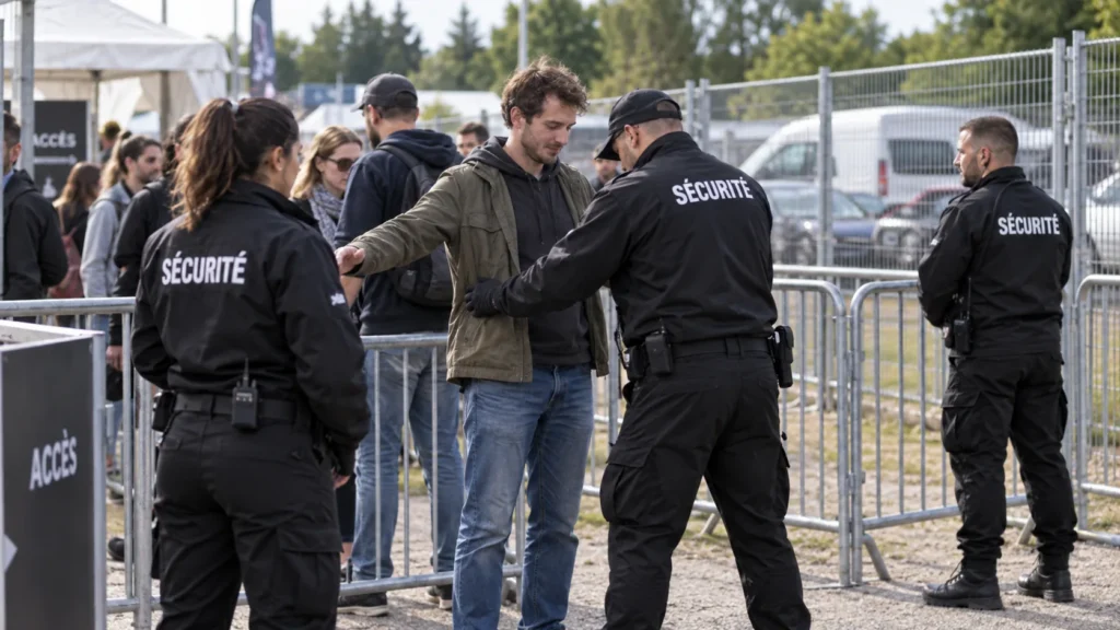 Agents de sécurité effectuant un contrôle d’accès à l’entrée d’un événement