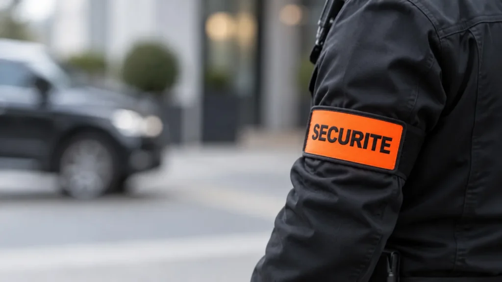 Brassard orange sécurité porté par un agent de sécurité